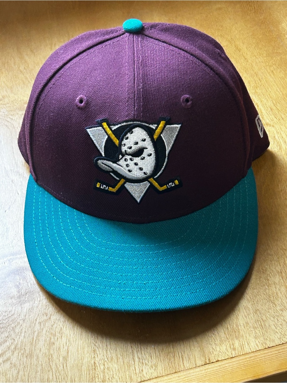 New Era 59FIFTY Anaheim Mighty Ducks Wild Wing Fitted Hat Maroon Teal 7 1/8 NHL